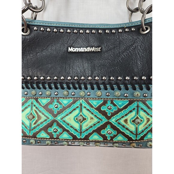 NEW Montana West Concealed Carry Bag Purse Embossed Turquoise Chains Y2K Style - Picture 3 of 12